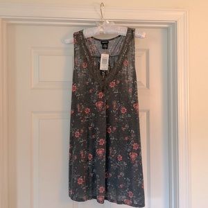 Torrid size 2X Dark Gray Floral Racerback Tank w/ Lace Trim and Split Open Back